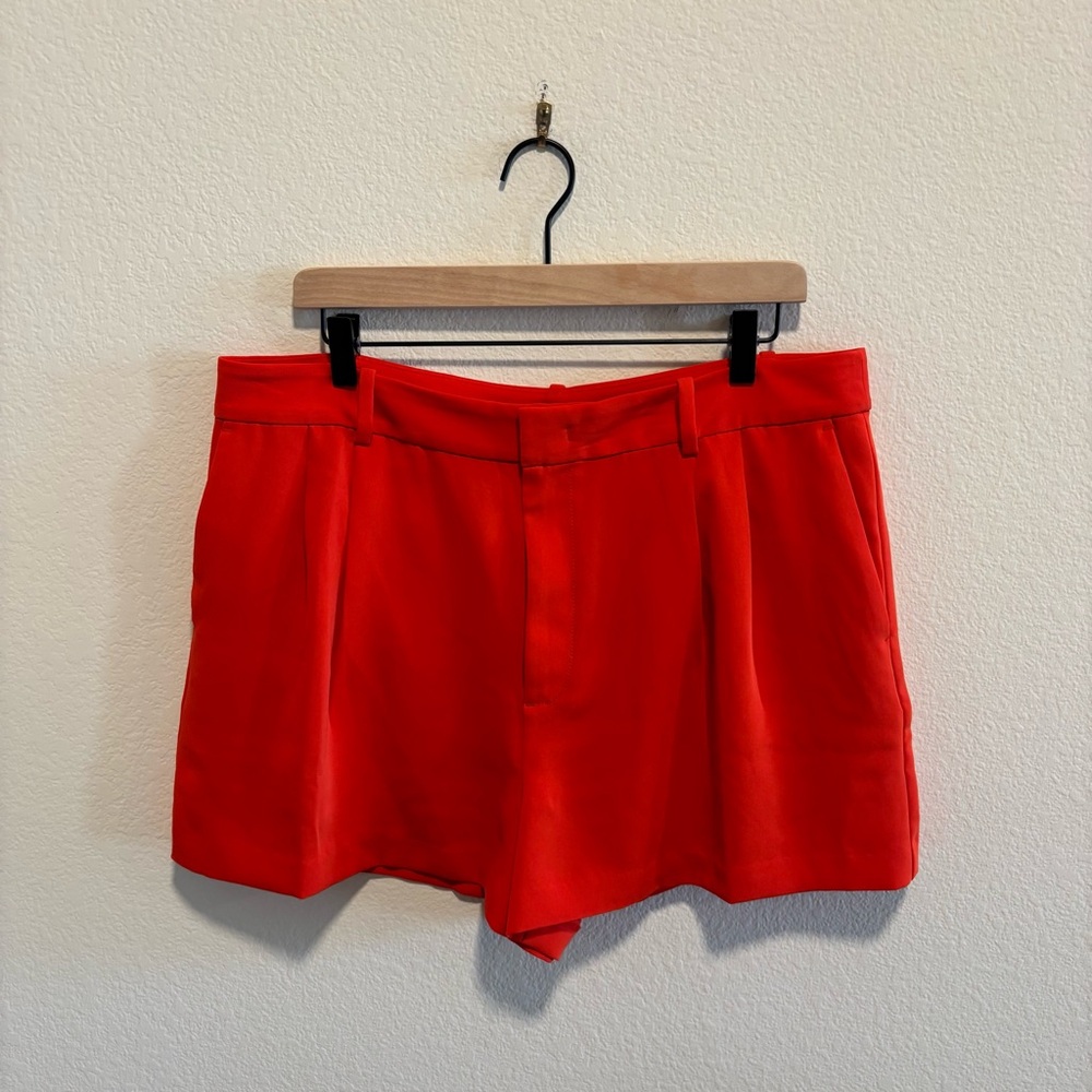 Madewell Easy Pleated Red Orange High-Waist Shorts